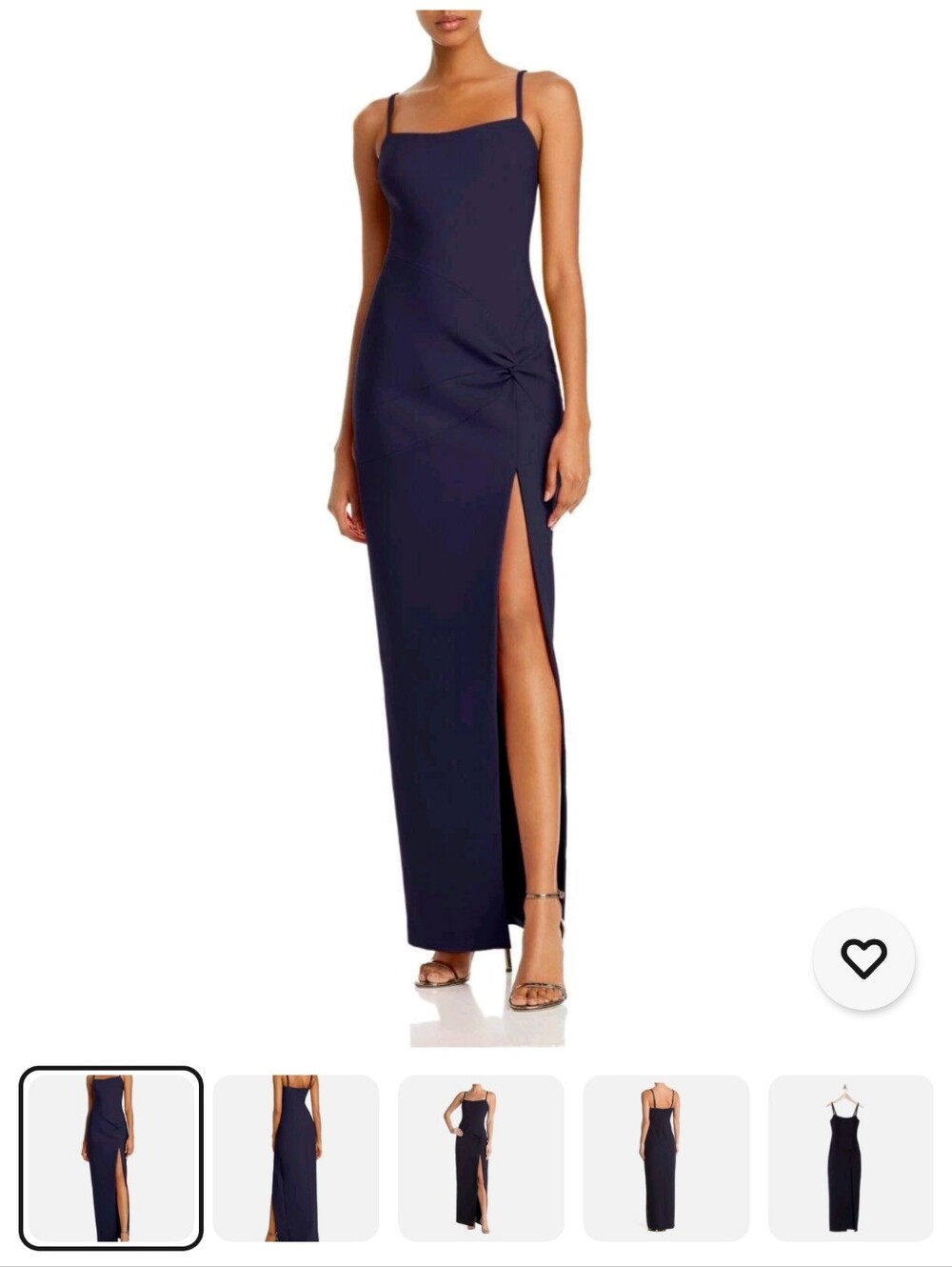 LIKELY Navy Square Neck Twist High Slit Stretch Crepe Maxi Gown Dress 0 = XS